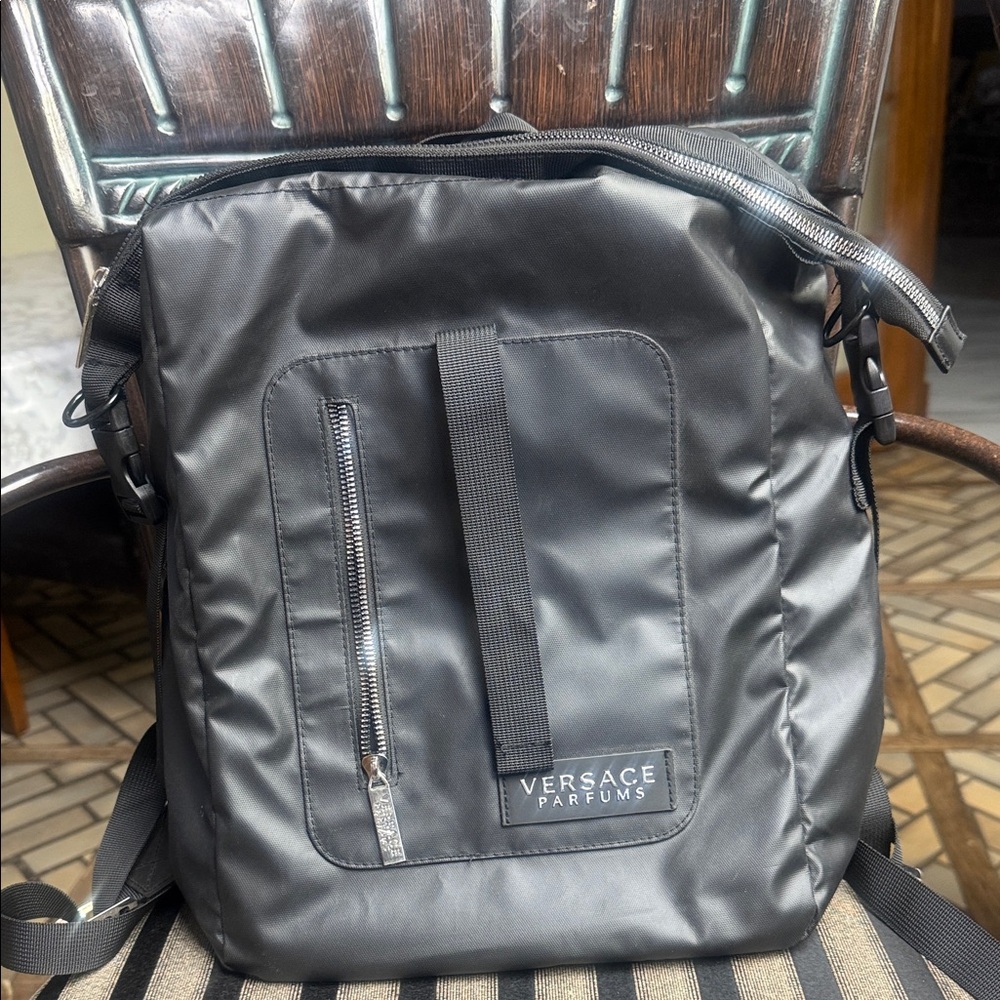 Versace Black Satin Men's Backpack